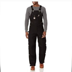 NWT Carhartt Men Quilt Lined Zip 2 Thigh Bib Overalls Black $160 38x32